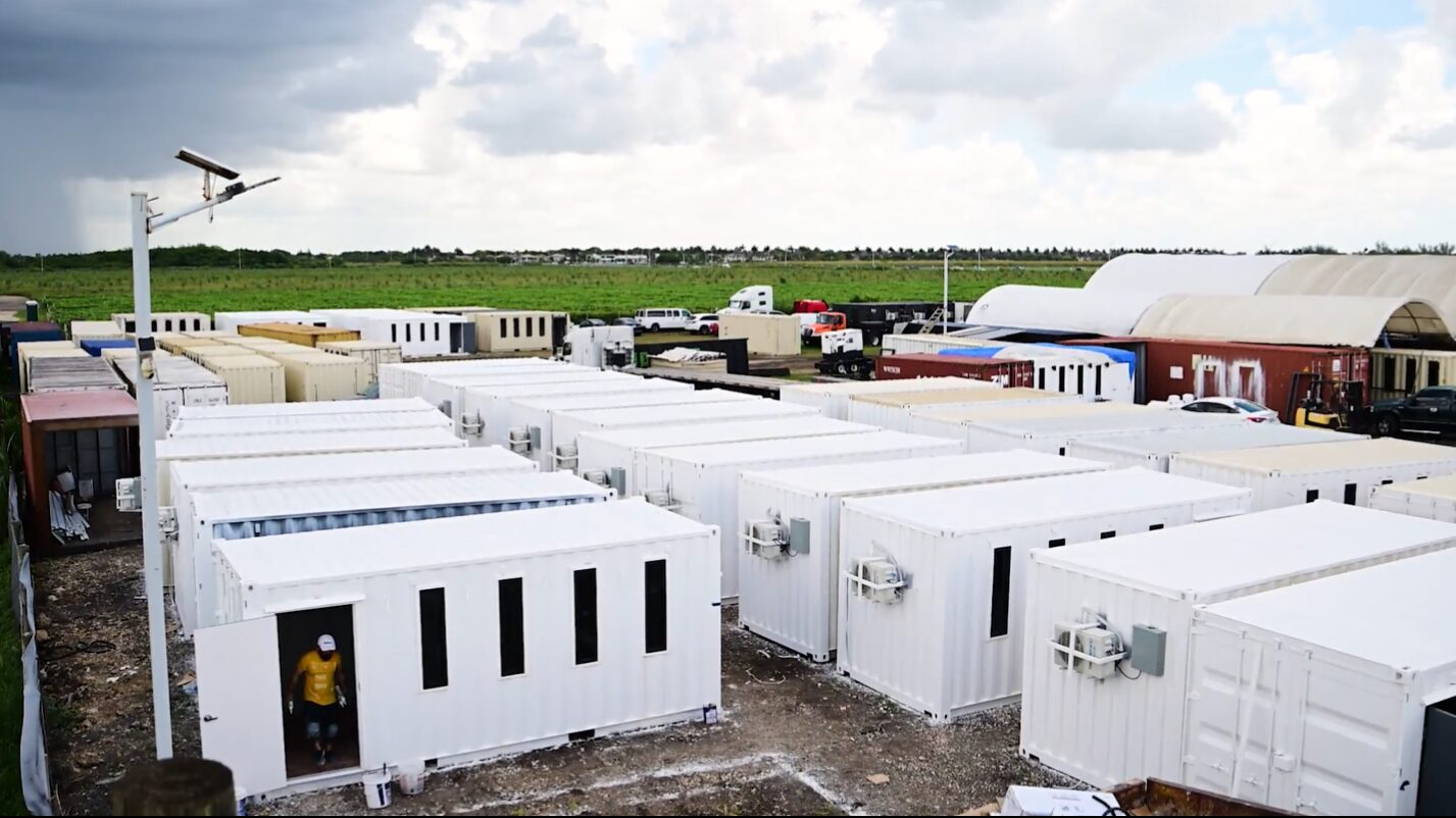 Modular classroom units at Modlav Miami fabrication facility
