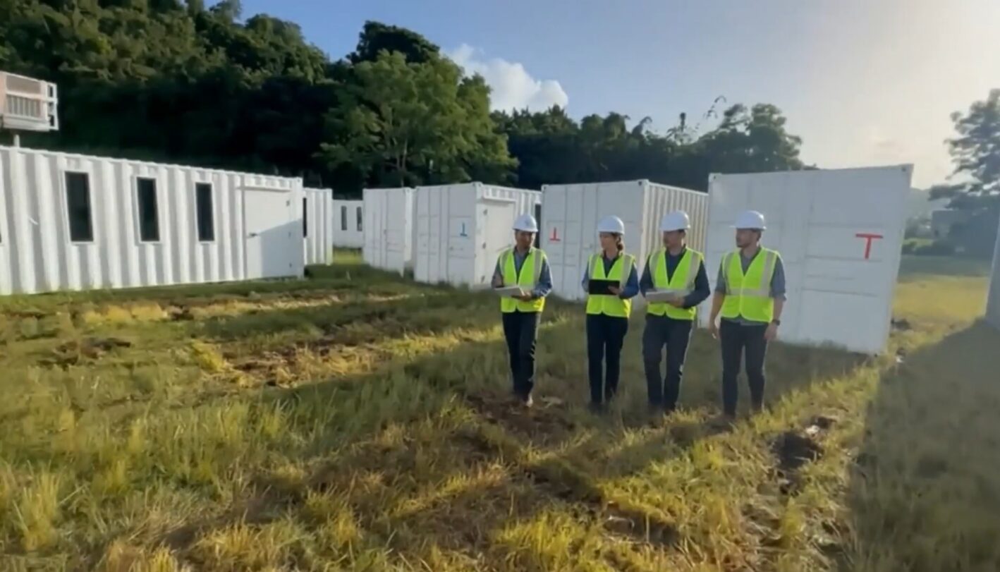 Engineering team inspecting deployed modular classrooms in Puerto Rico