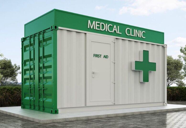 Modular medical clinic first aid container unit