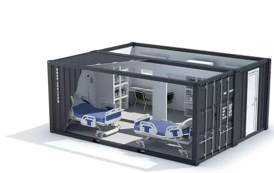 Container hospital room with medical beds and equipment